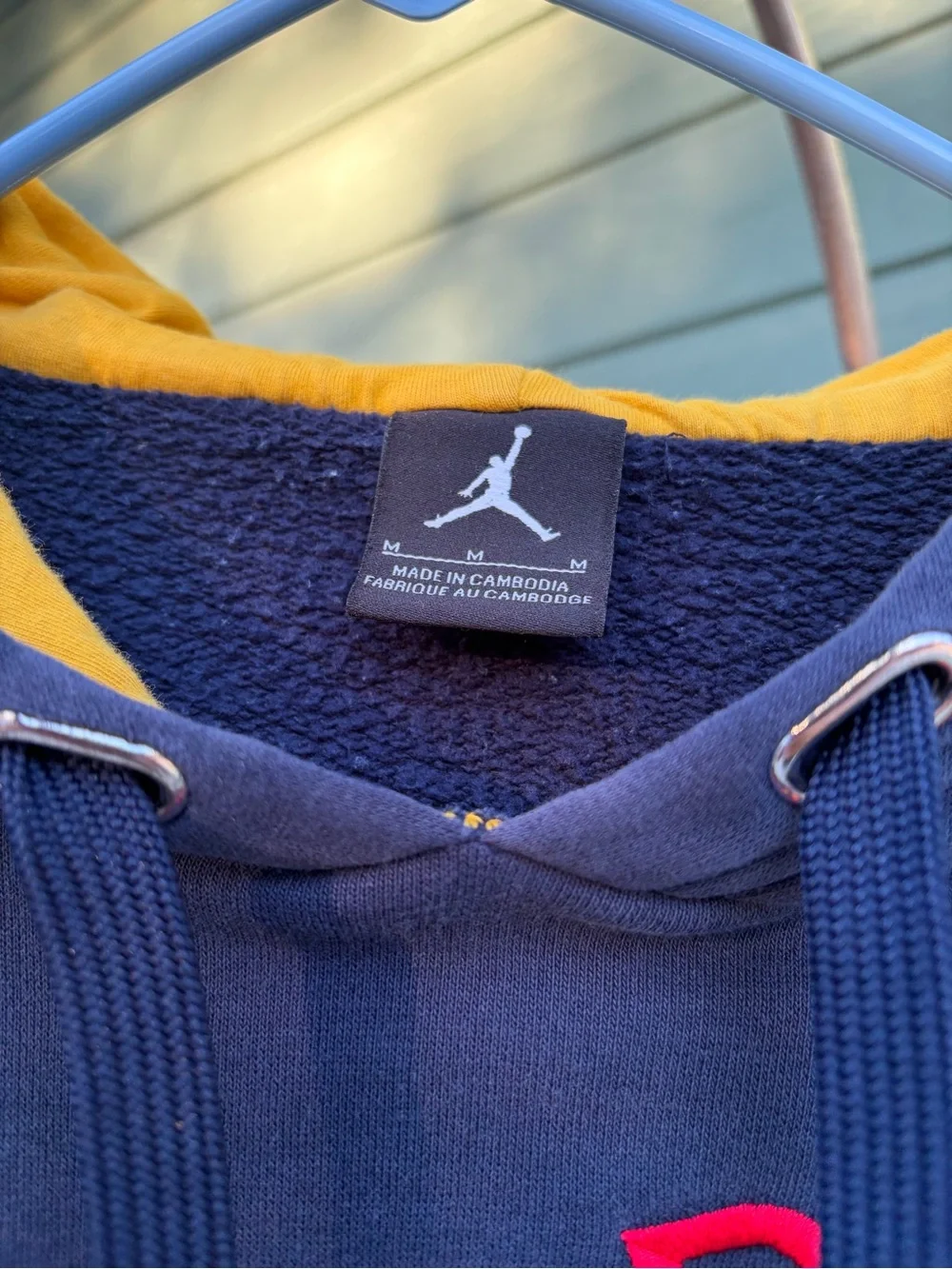 Jordan Navy Hoodie with Yellow Stripe and Red 'Flight' Script